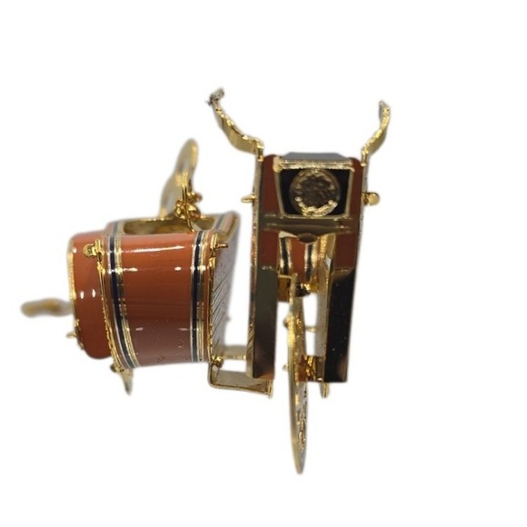 Baldwin 2008 Wind Up Motorcycle with Sidecar Ornament Gold Tone Enamel - Picture 4 of 8